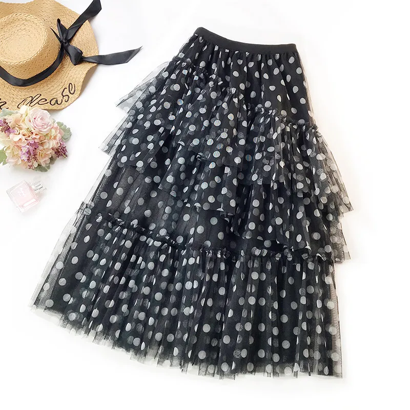 

2019 Mesh Skirt Hot Selling Spring and Summer New Fashion Ladies Wind Mesh Layer Leopard Skirt Tide Mid-Calf Natural A-Line