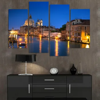 

4 Piece Modern Oil Painting Beautiful Venice Night Landscape Picture Canvas Art Wall Decor for Living Room Cuadros Decoration