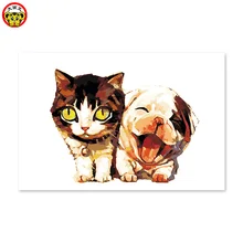 Diy цифровая картина маслом по номерам рисунок картина ручной работы декоративные картины на стену кошка и собака милые животные живопись