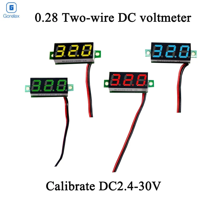 

Mini Digital Voltmeter Ammeter DC2.4-30V Amp Volt Voltage Current Meter Tester 0.28" Two-wire Blue Red Yellow Green LED Display