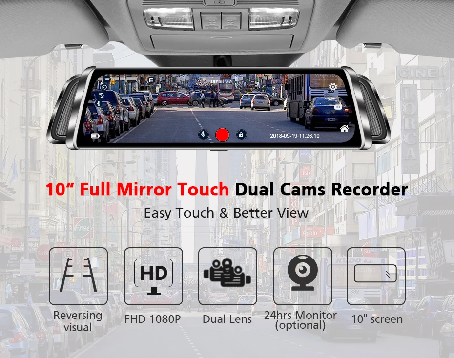 1" СТРИМ медиа Автомобильный видеорегистратор FHD ips сенсорный экран Dash Cam Автомобильное зеркало заднего вида цифровой видеорегистратор двойной объектив Автомобильная камера в зеркале