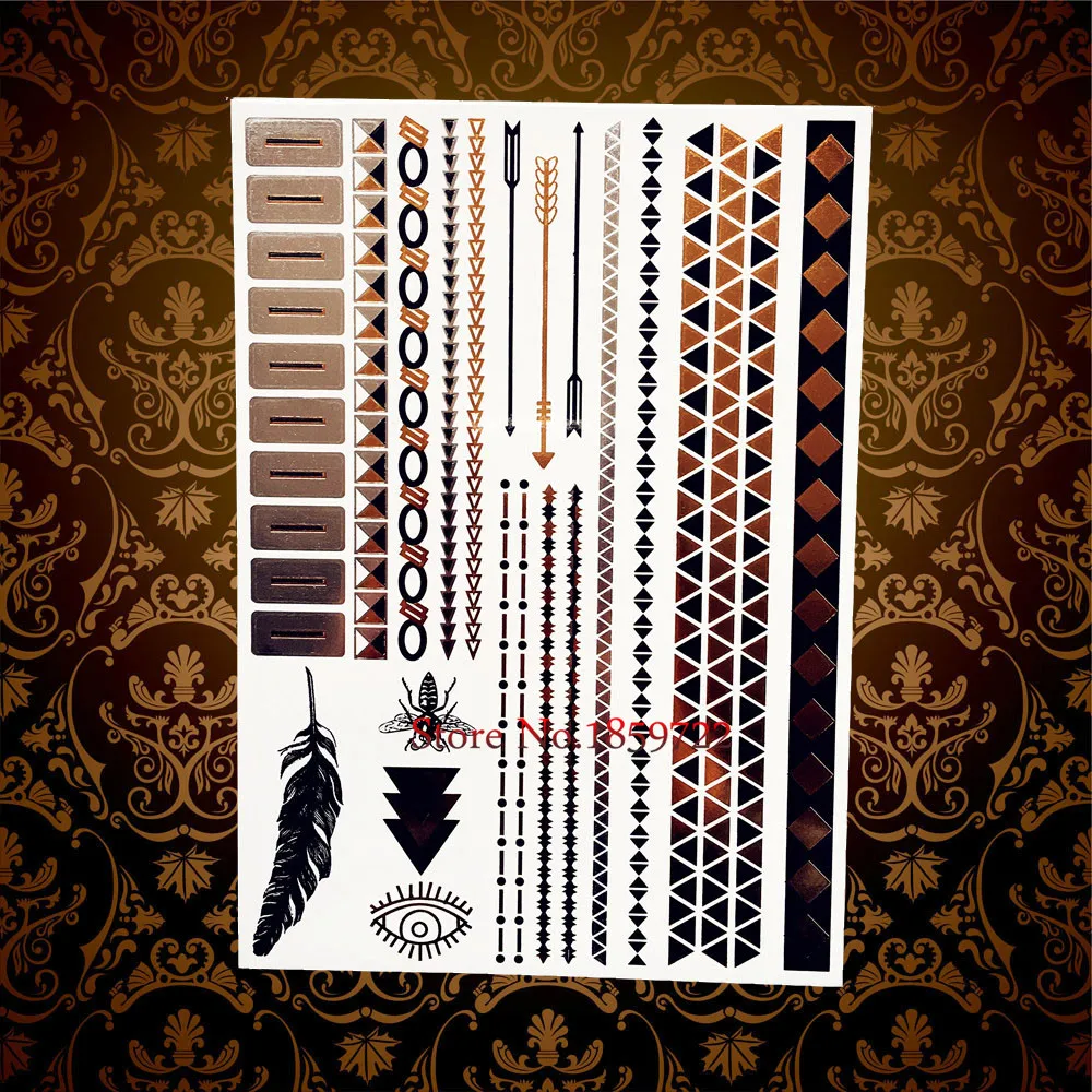 1pc Diamonds Grid Flash Gold Temporary Tattoo Body Art Arm Removable