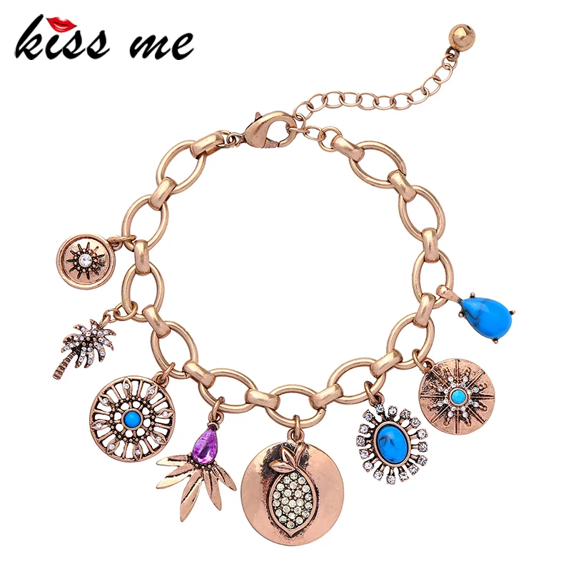 Женский винтажный браслет с кристаллами KISS ME подвесками из смолы геометрической