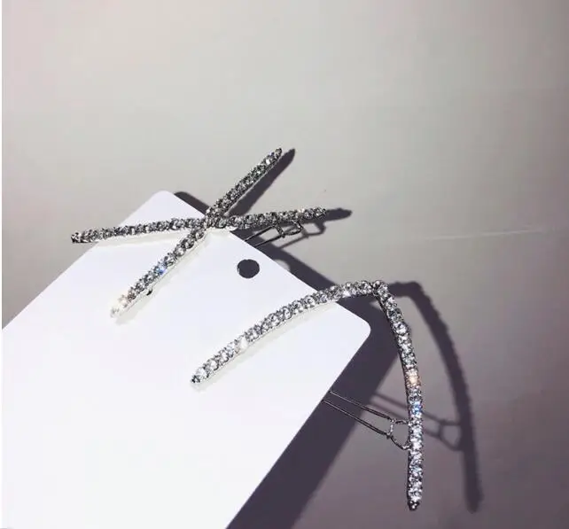 

Korea Fashion Shiny Crystal Rhinestones Hair Clips for Women Hair Accessories Geometric Triangle X shape Hairpins Hairgrip