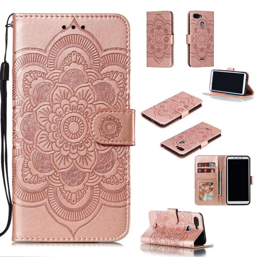 

Case For Xiaomi Redmi 6 6A 7 Embossing Leather Wallet Magnet Flip Phone Case Cover sun Mandala Printed Luxury Wallet case
