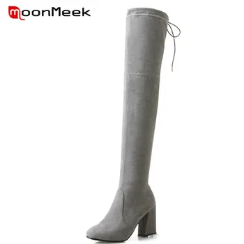 

MoonMeek new arrive 2020 popular big size 33-43 long boots classic flock woman boots pointed toe over the knee boots ladies