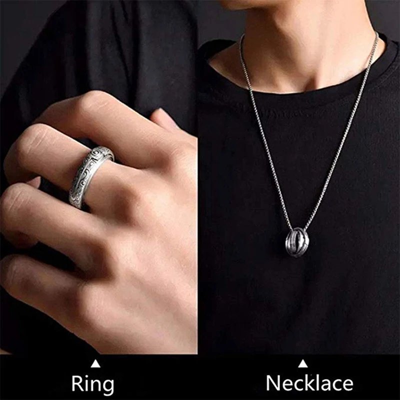 Qevila New Astronmical Ball Rings for Women Lover Men Germany Vintage Cosmic Finger Ring Necklace Dual-Use Fashion Jewelry Gifts (9)