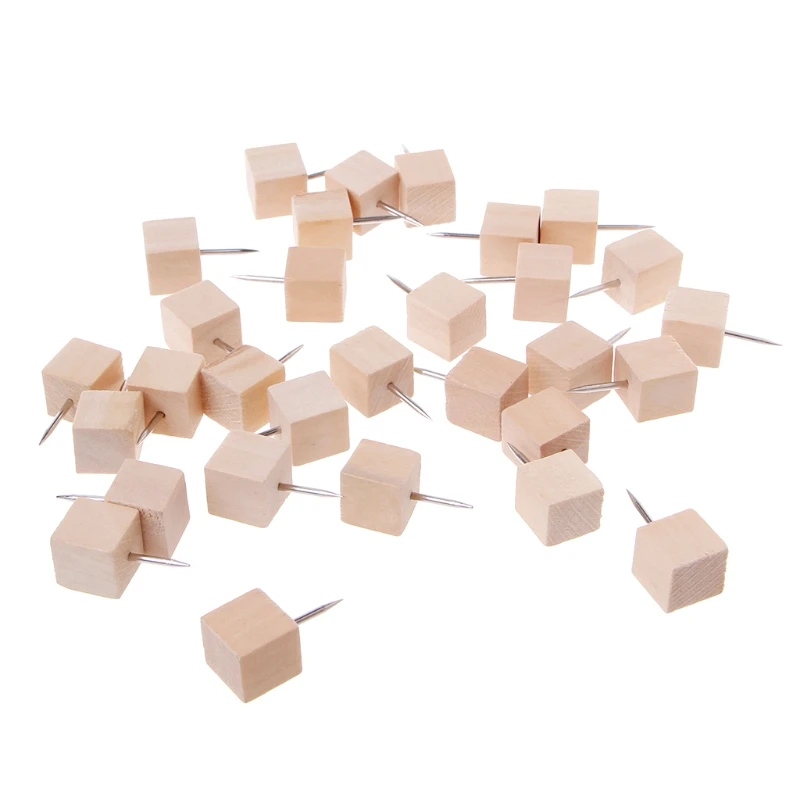 

30 Pcs Wooden Thumbtack Quadrate Creative Decorative Drawing Push Pins Wood Head June 29
