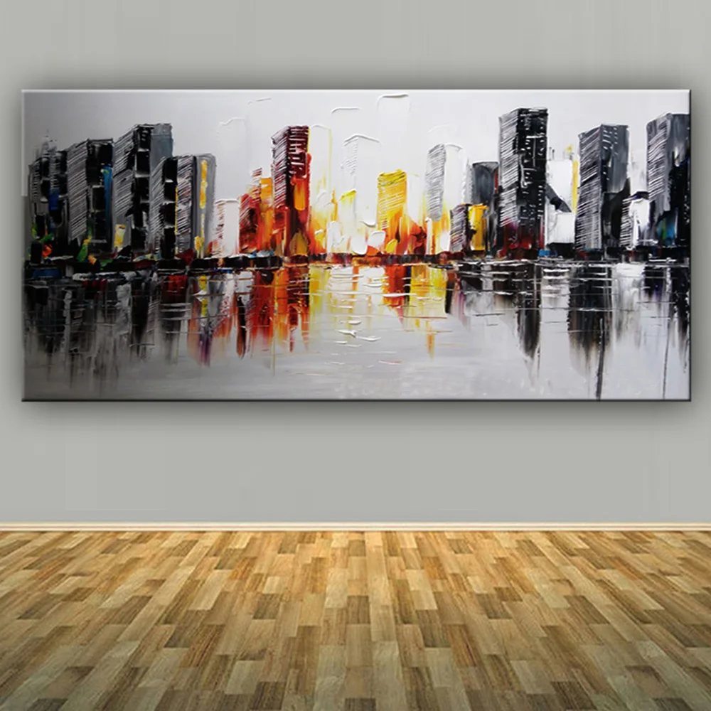 

Large Hand Painted Abstract Art Cityscape Oil Painting On Canvas Building Palette Knife Wall Pictures For Living Room Home Decor