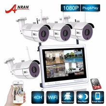 ANRAN P2P CCTV 1080P 4CH NVR 12 Inch LCD Monitor 4PCS 36 IR Outdoor IP WIFI Camera Surveillance Security Wireless System Kit