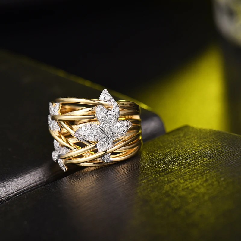 Loverjewelry классическое романтическое обручальное кольцо для помолвки, Настоящее 18 К Золотое кольцо с бриллиантами для женщин, вечерние ювелирные изделия
