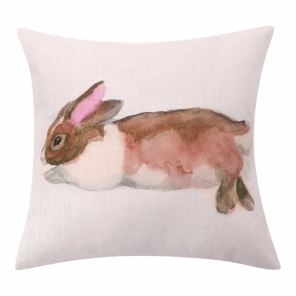 Watercolor Rabbit Cushion Cover Easter Rabbit Decorative Pillow Cases