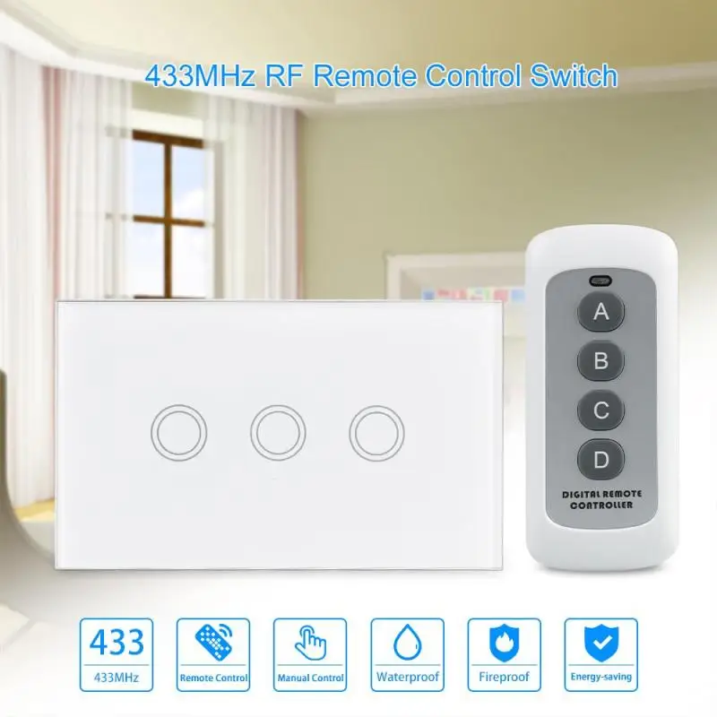 

QIACHIP 433Mhz 220V Wireless Remote Control light Switch Waterproof Touch sensor Switch Wall lamp Switch US Standard Plug Z3