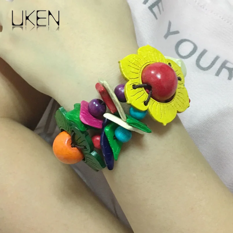 

UKEN Flower wood bracelet for women bohemian multi layer bib beads jewelry wholesale one direction strand bracelets & bangles