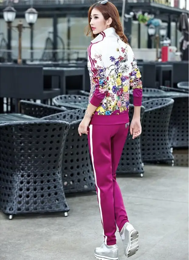 Новое увеличение 5XL спортивный костюм из двух частей женская рубашка с длинными рукавами и брюки Осенняя модная спортивная одежда с цветочным принтом