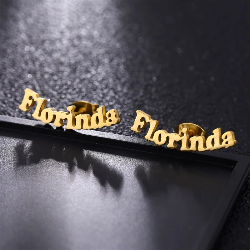 

2019 Stainless Steel Personalized Name Letter Stud Earrings For Women Custom Name Piercing Earrings Nameplate Jewelry Gift