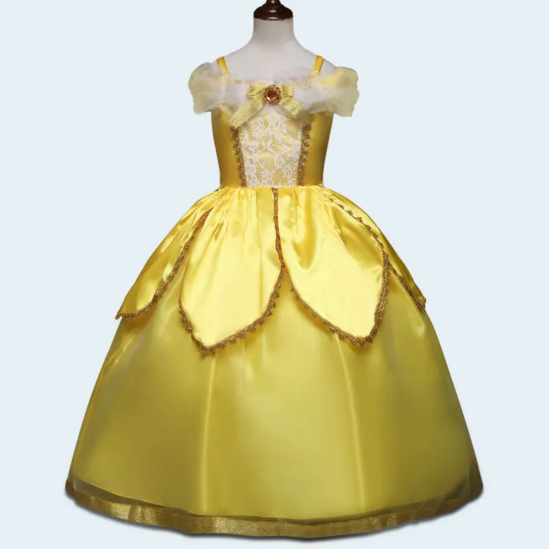 

Princess dress 2018 new style fashion yellow princess dress girls show clothes Halloween show costume