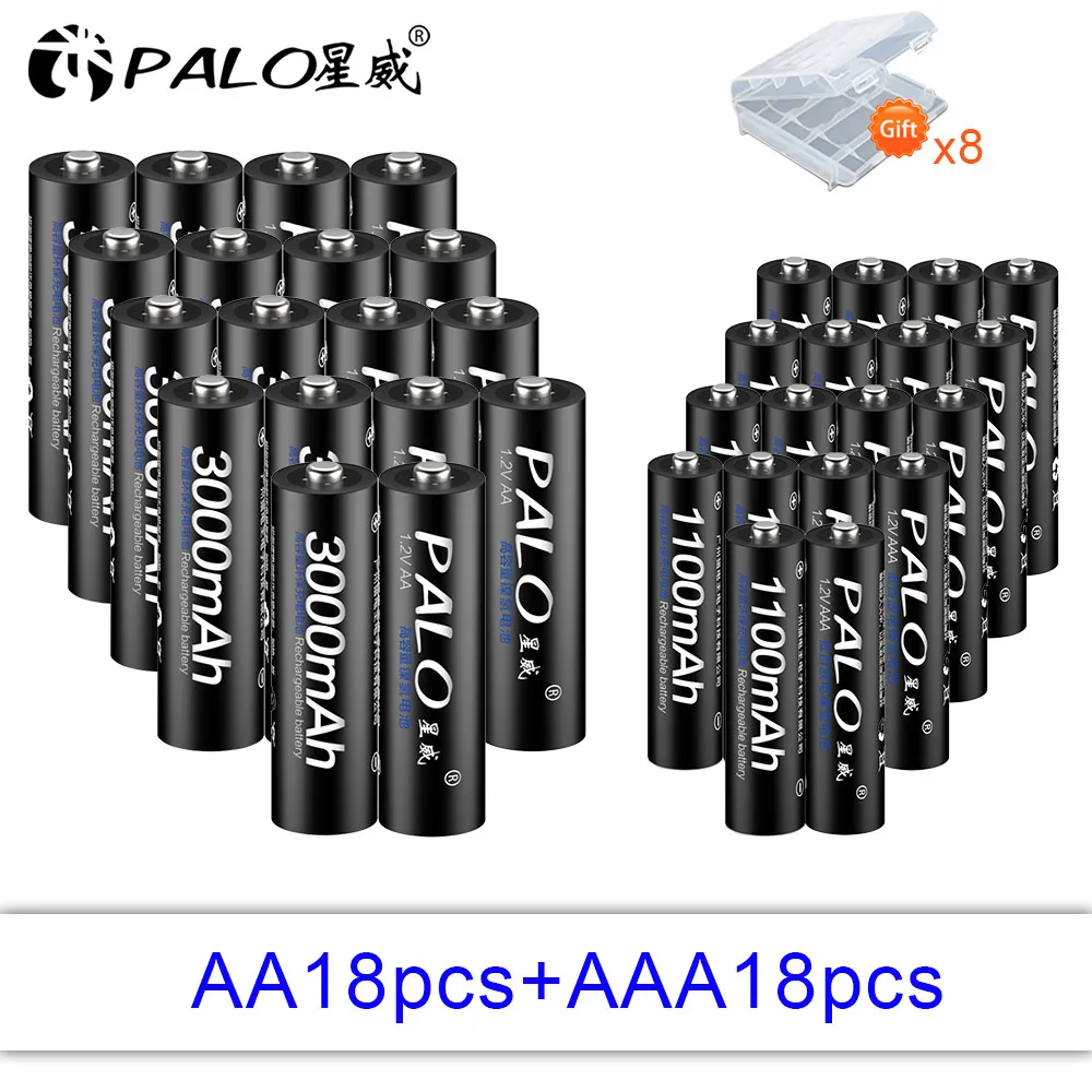 PALO 16 шт. 1,2 в 3000 мАч батарея высокой емкости AA+ 16 шт. 1100 мАч батареи AAA 3A аккумуляторная батарея с батарейным отсеком для хранения - Цвет: 18AA and 18AAA