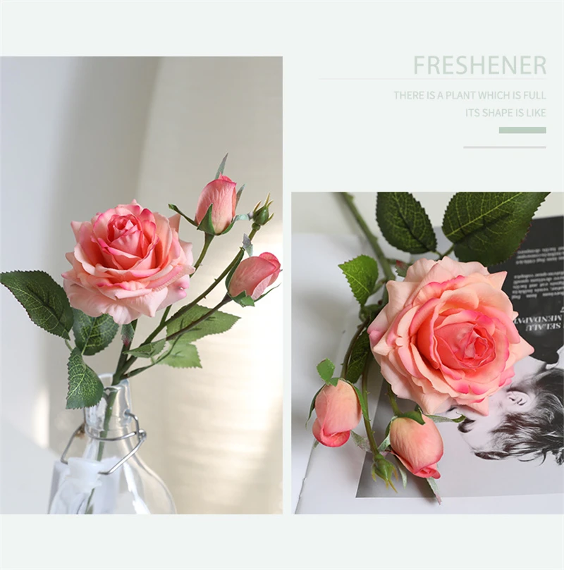 8 шт./лот, настоящие розовые ветки для гостиной, свадебные украшения, розы, искусственные цветы Флорес Флер, искусственные цветы