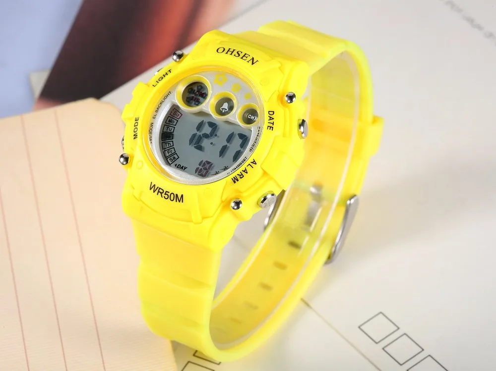 OHSEN цифровой бренд светодиодный Спорт Мальчики Дети часы подарки 50 м Дайвинг силиконовый ремешок синий мода мультфильм детские резиновые ручные часы