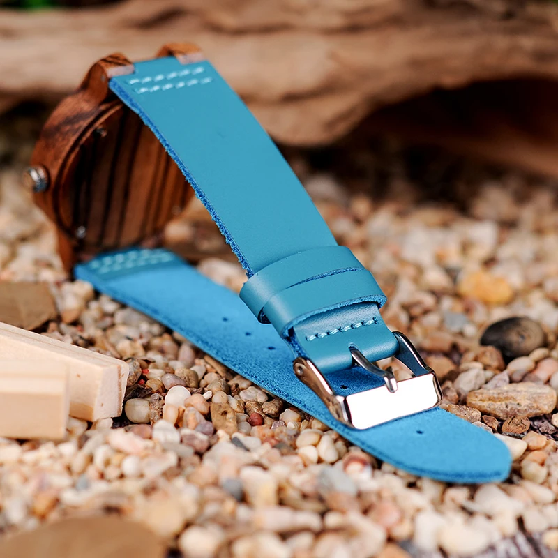 BOBO BIRD Watch Men Relogio Masculino Turquoise Blue Leather Quartz Watches Women in Gift Box relogio feminino DROP SHIPPING