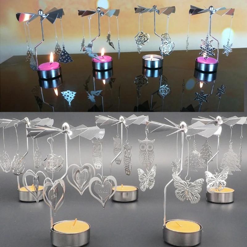 Newest Rotary Spinning Tealight Candle Metal Tea Light Holder Carousel