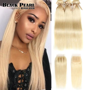 

Black Pearl 613 Bundles With Closure Peruvian Remy Straight Human Hair Honey Blonde Bundles With Closure Free Shipping
