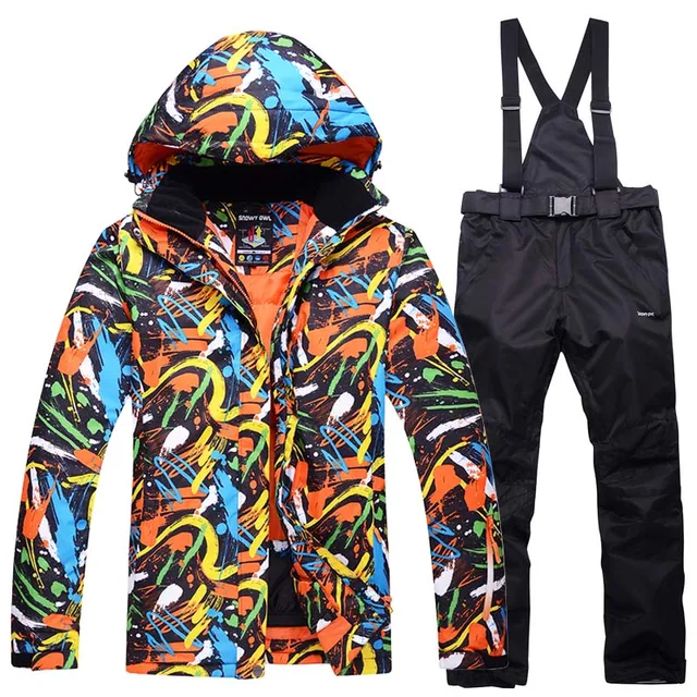 Cheap 2016 new Windproof men Big size ski suits outdoor thick sports Graffiti jackets+pants waterproof climbing mountaineer Skiing