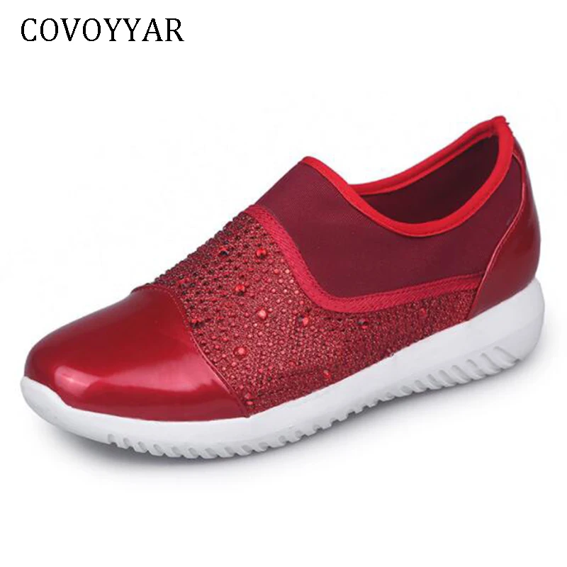 COVOYYAR 2019 женские модные кроссовки со стразами на плоской платформе смешанные