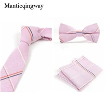Mantieqingway Модный хлопковый галстук с рисунком «Шотландка»+ галстук-бабочка+ Карманный квадратный комплект для мужчин свадебные галстуки для мужчин костюмы Gravats Corbatas Neckwear