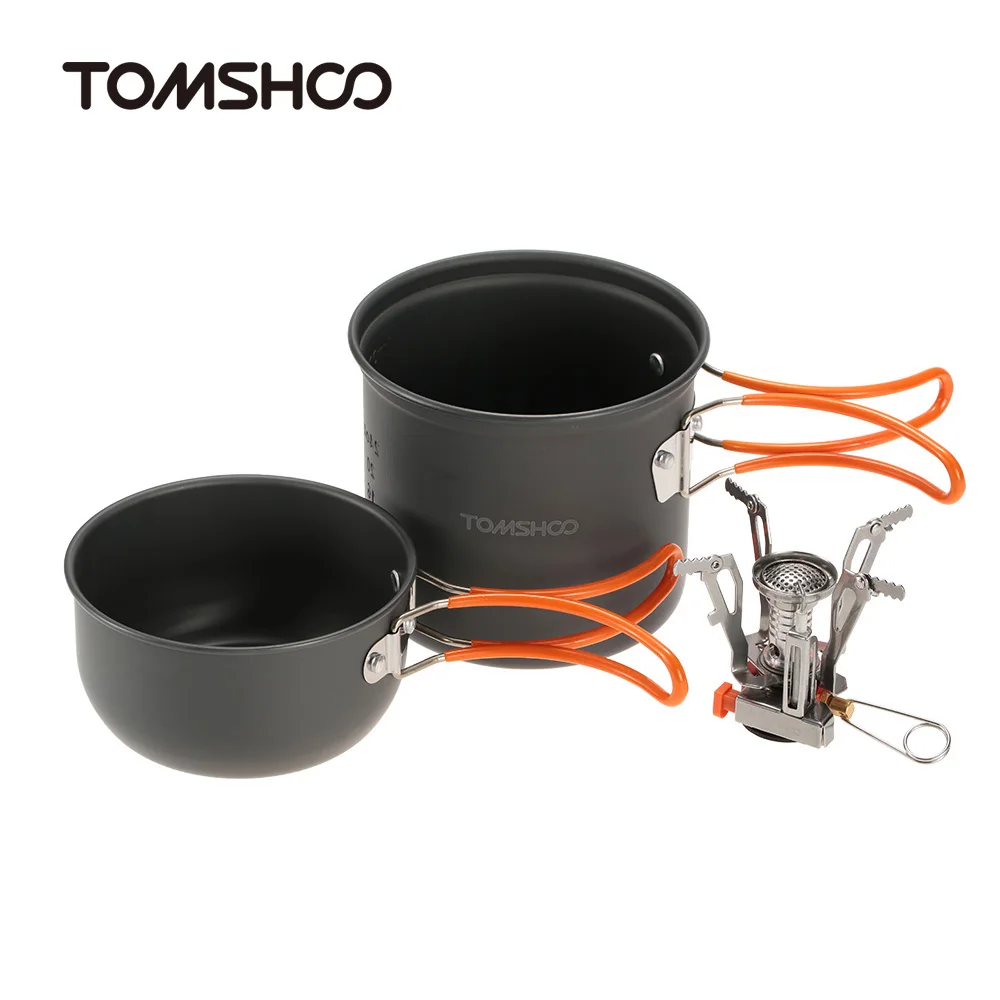 

TOMSHOO Outdoor Cooking Picnic Pot Set Cook Set Camping Hiking Cookware with Mini Camping Ignition Stove Backpacking