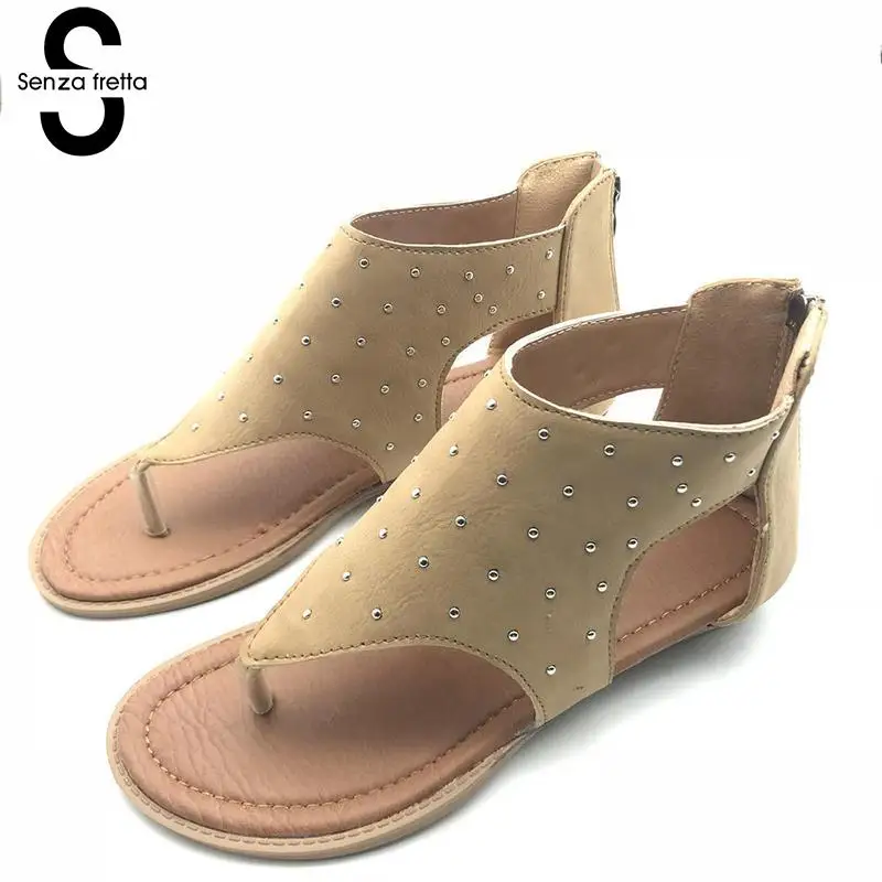 

Senza Fretta Women Shoes Summer Rome Gladiator Sandals Slippers Flat Cover Female Pu Sandals Platform Womens Sandals Oversize