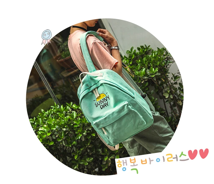 Newest Fashion Canvas Bag Women Cute Design Backpack Sunny Day Printed Letter Travel for Teenagers Bags