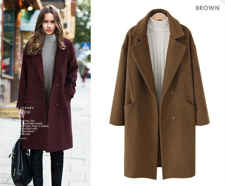 High Quality 2017 Winter Coat Women Wool Coat Long sleeve Medium Long Wool Coat Loose Warm Woolen Coat Women
