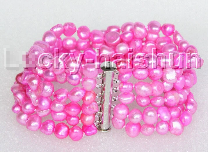 

Free shipping >>>>>>8" 8mm 6row Baroque Rose Red pearls bracelet magnet clasp j11133