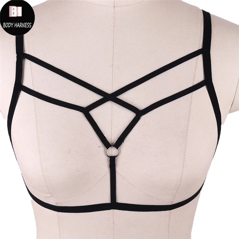 Women Sexy Crop Top Bondage Harness Fetish Elastic Cage Bra Rave Wear Body Harnesses Lingerie Sexy Pastel Goth Suspender Bralett