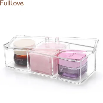 

23*9.5*8.5cm Acrylic Makeup Organizer 3 Grid Cosmetic Storage Lipstick Cotton Pad Holder Jewelry Box Case Clear Storage Box