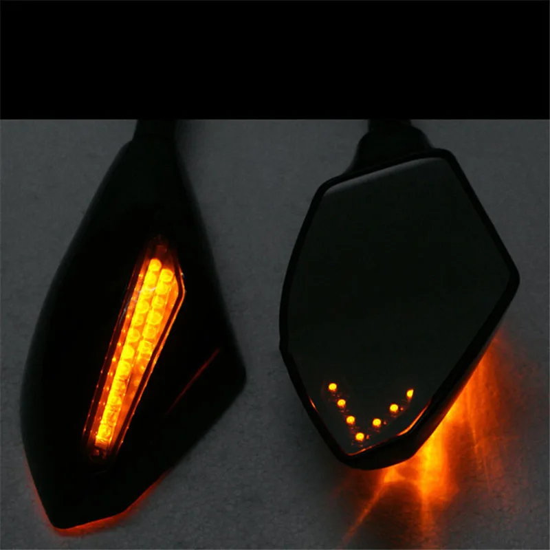 

Novel 2pcs Motorcycle Rearview Mirrors Black With LED Turn Signal For Honda Kawasaki Suzuki Shipping
