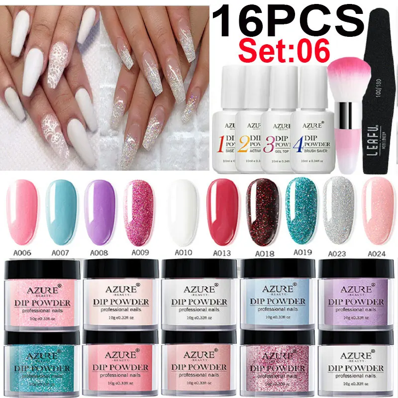 

Azure Beauty 16Pcs/Lot Glitter Dipping Powder Nail Art Decorations Set Shiny Gradient Color Dip Powder Chameleon Glitter Powder
