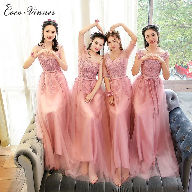 C.V 2018 Bridesmaid dresses long design pink color mauve 