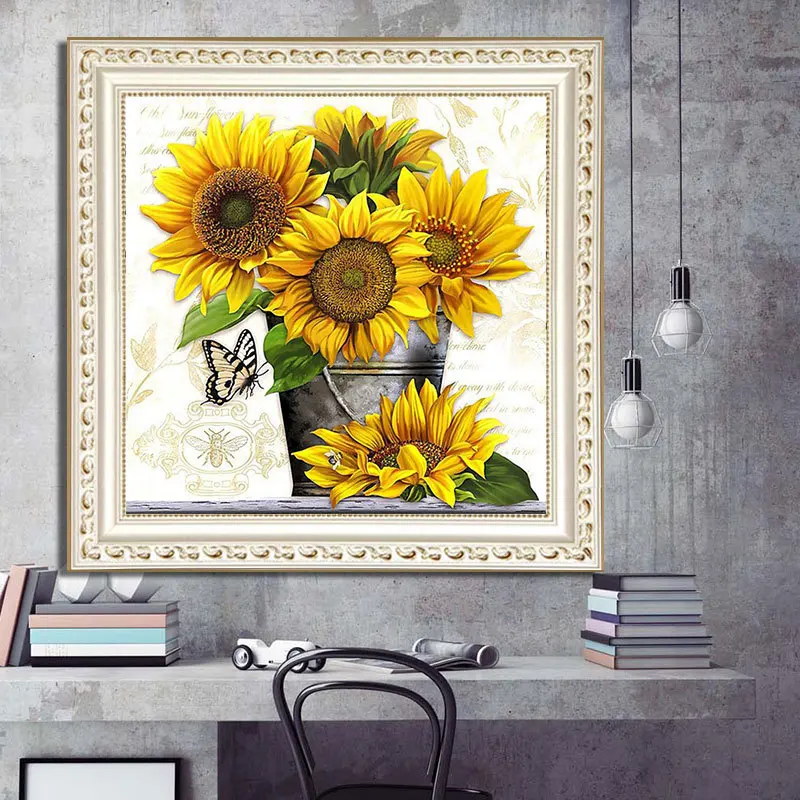 5D Full Square Drill Sunflower Diamond Painting Cross Stitch Handcraft Floral Plant Diamond Embroidery Mosaic Artwork Home Decor (1)