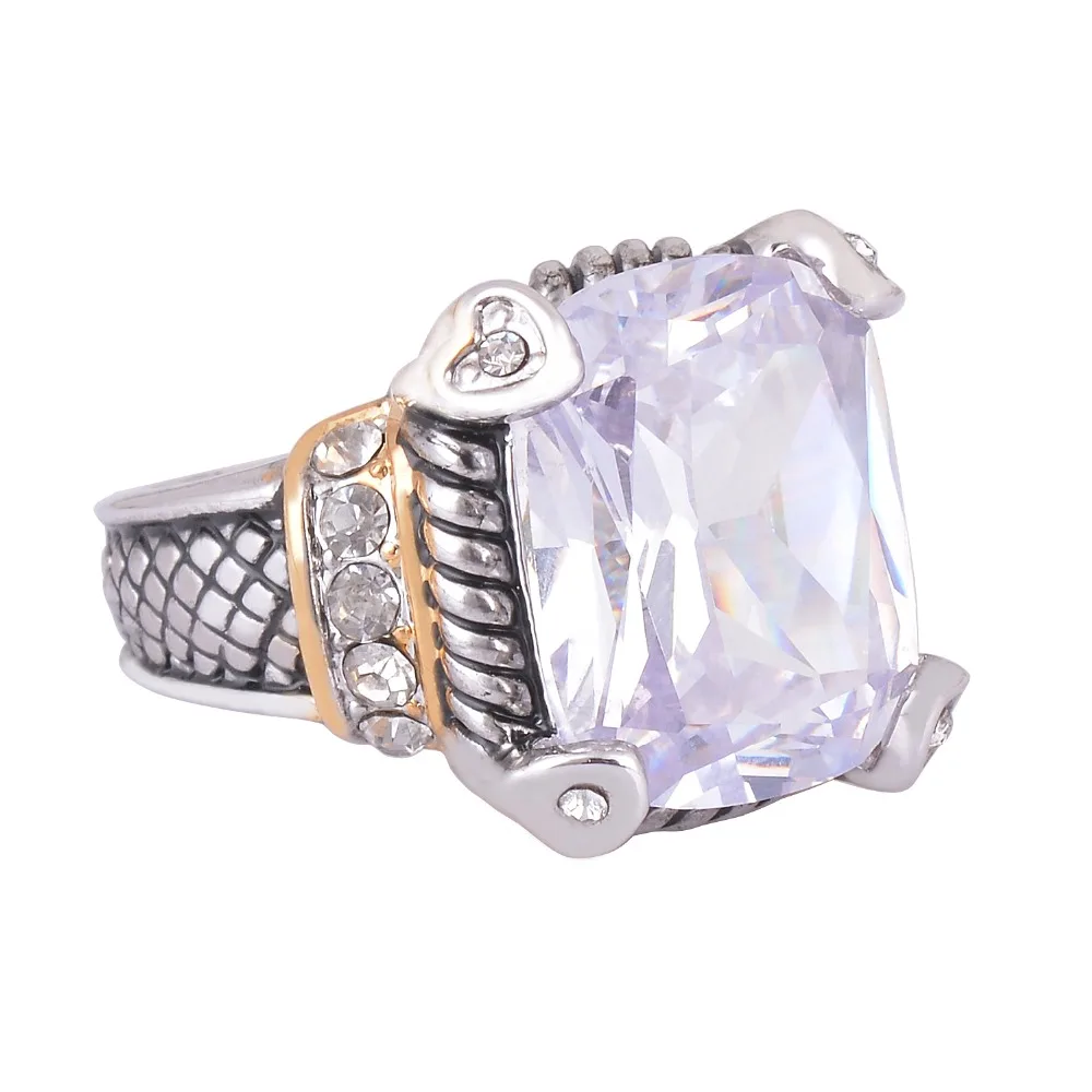 

Clear Cubic zircon Women Cocktail Ring Two Tone Plating Environmental Vintage Ring Jewelry
