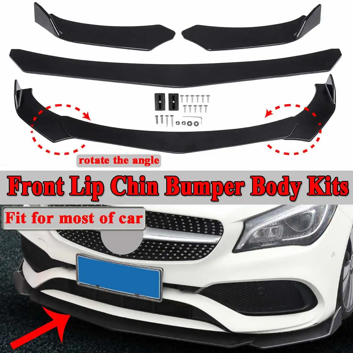 3 pc negro Universal Protector de coche frontal de labio parachoques divisor difusor protección aletas cuerpo Spoiler Kits para Ford para Benz para BMW 3 pc negro Universal Protector de coche frontal de labio parachoques divisor difusor protección aletas cuerpo Spoiler Kits para Ford para Benz para BMW