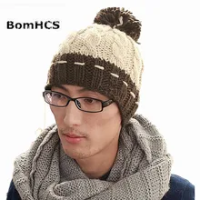 BomHCS Мужская зимняя теплая шерстяная вязаная шапка ручной работы
