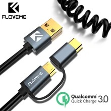 

FLOVEME 2 in 1 QC 3.0 Fast Charger Type C Micro USB Cable Elastic Stretch Cabo Cable For Samsung S9 S8 Plus S7 Android Data Sync
