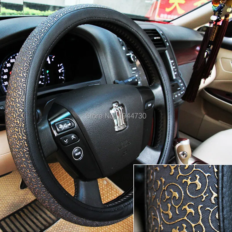 Retro Carved Breathe PU leather Car Steering Wheel Cover Luxury Anti