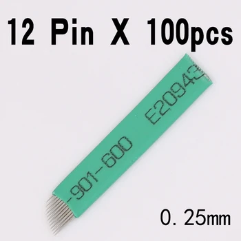

New 100pcs 12 Needles Permanent Makeup Manual Eyebrow Tattoo Needles Blade For 3D Embroidery Microblading Tattoo Pen Machine