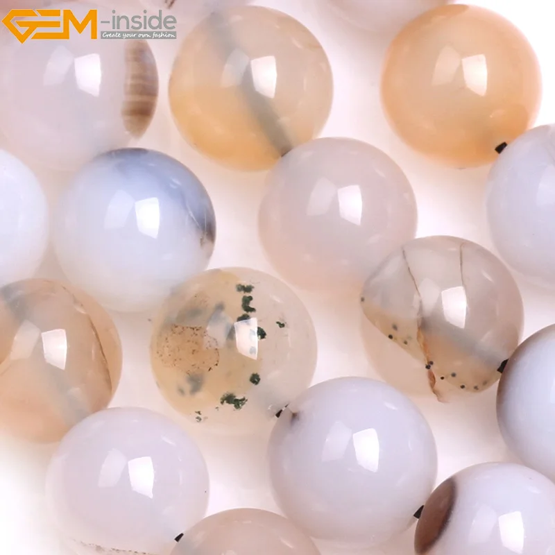 Gem-внутри 4-12 мм 15 ''естественный круглый серый дендритных Агат бусы для изготовления ювелирных изделий Бусы Брелок браслеты для Для женщин DIY бусы