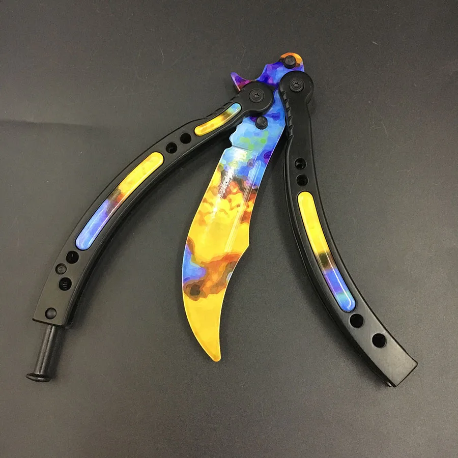 CS GO бабочка в ноже Karambit складной нож тренировочный нож подарок balisong Практичный Нож не заточенный металл - Цвет: B