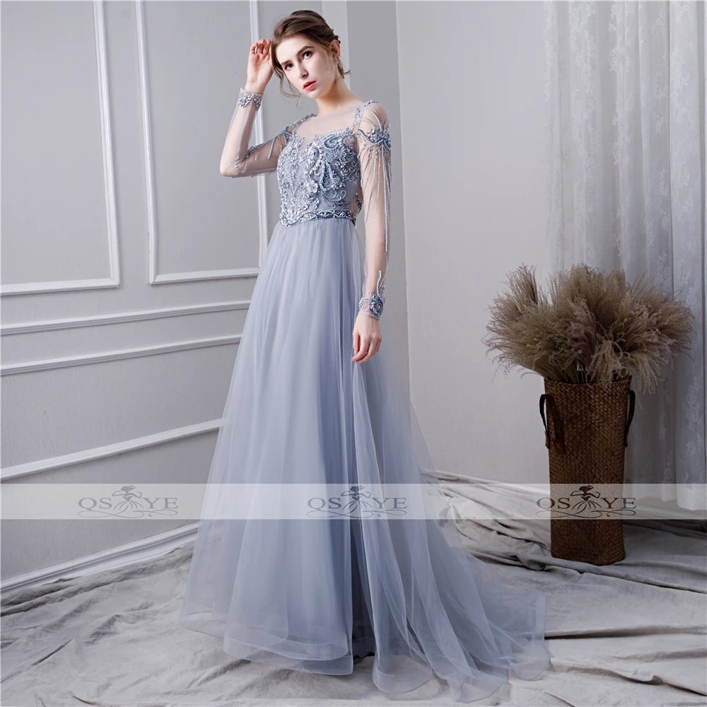 Женское вечернее платье QSYYE длинное фатиновое длиной до пола с вырезом лодочкой и